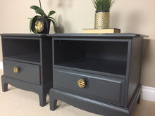 Load image into Gallery viewer, Pair of Stag  Minstrel Bedside Drawers  Painted  Black
