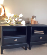 Load image into Gallery viewer, Pair of Stag  Minstrel Bedside Drawers  Painted  Black
