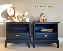 Load image into Gallery viewer, Pair of Stag  Minstrel Bedside Drawers  Painted  Black
