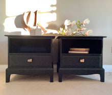 Load image into Gallery viewer, Pair of Stag  Minstrel Bedside Drawers  Painted  Black
